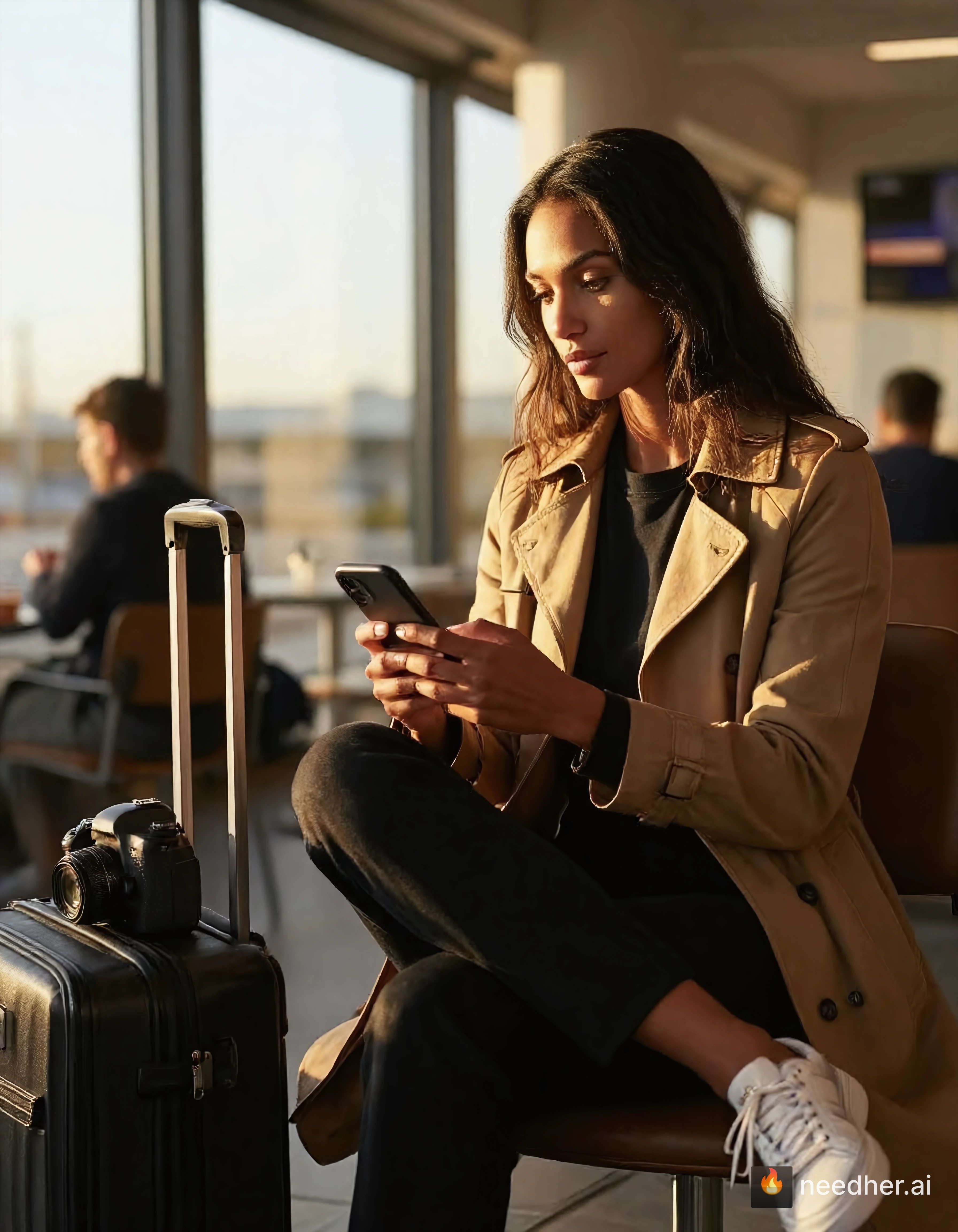 Camille Dubois life travel morning 2dn9wk 1 airport lounge pose image on NeedHer