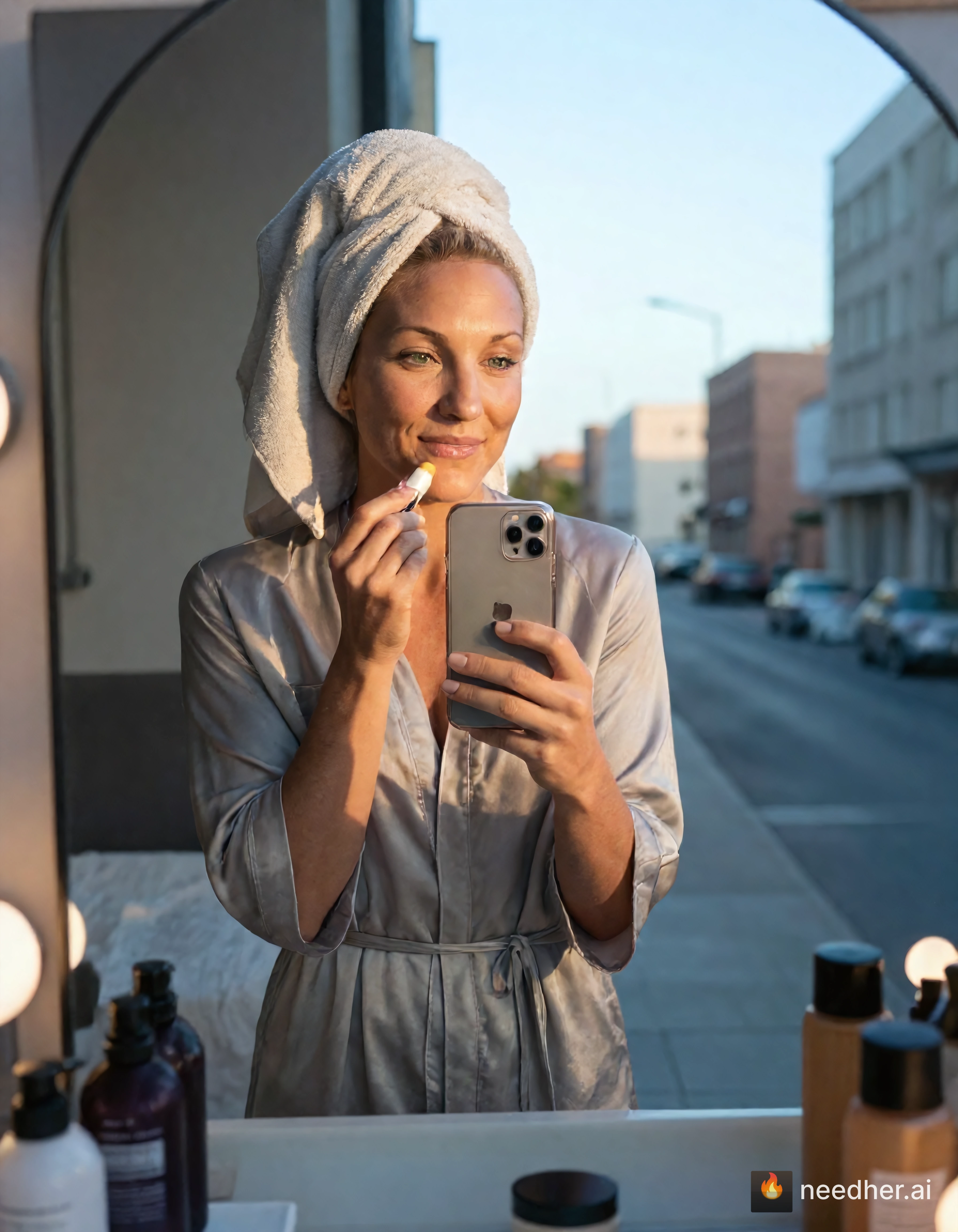 Claudia Brennan life travel morning uffko 1 skincare mirror pose image on NeedHer