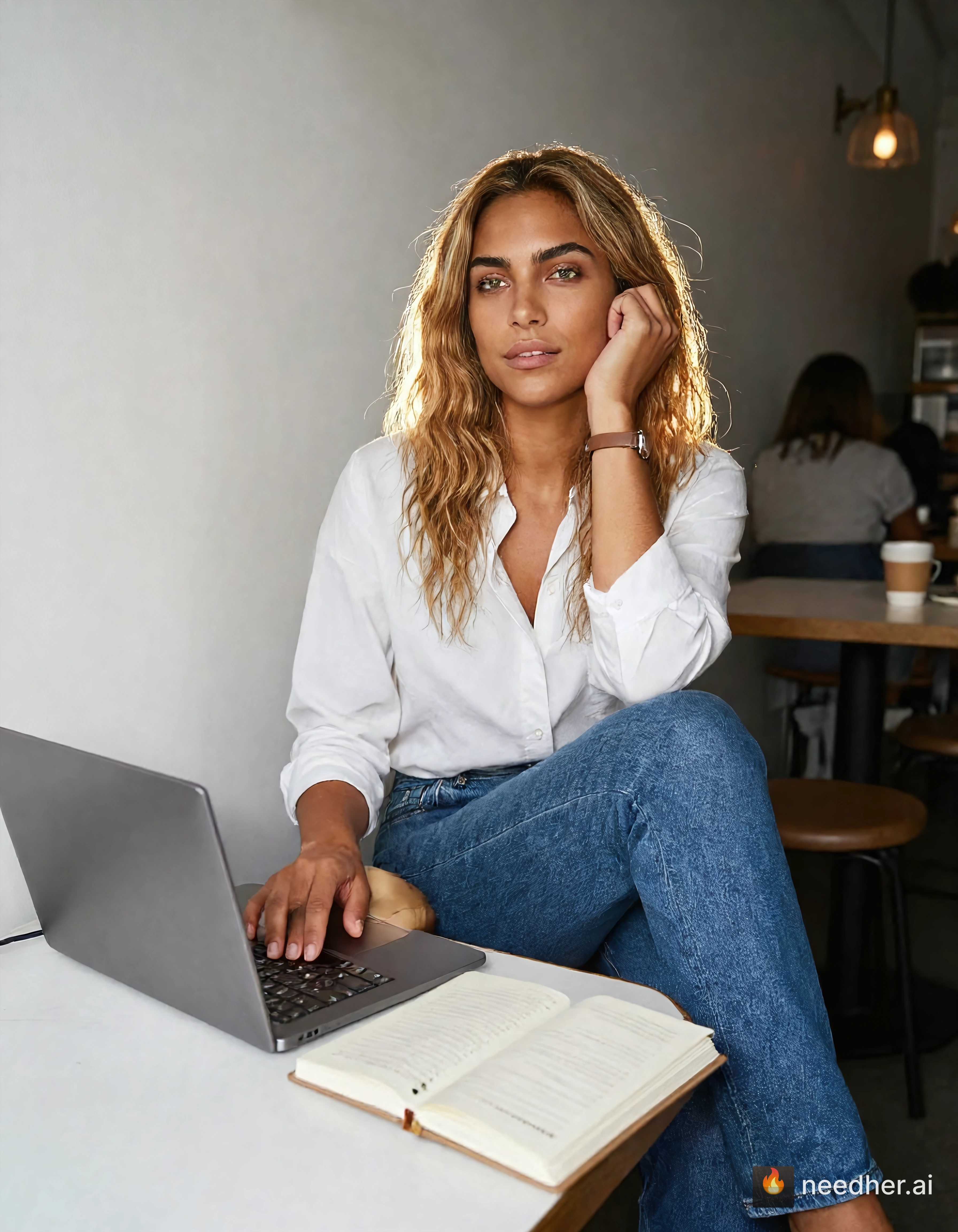 Elena Vasquez life weekend errands tvjmtr 3 laptop cafe pose image on NeedHer
