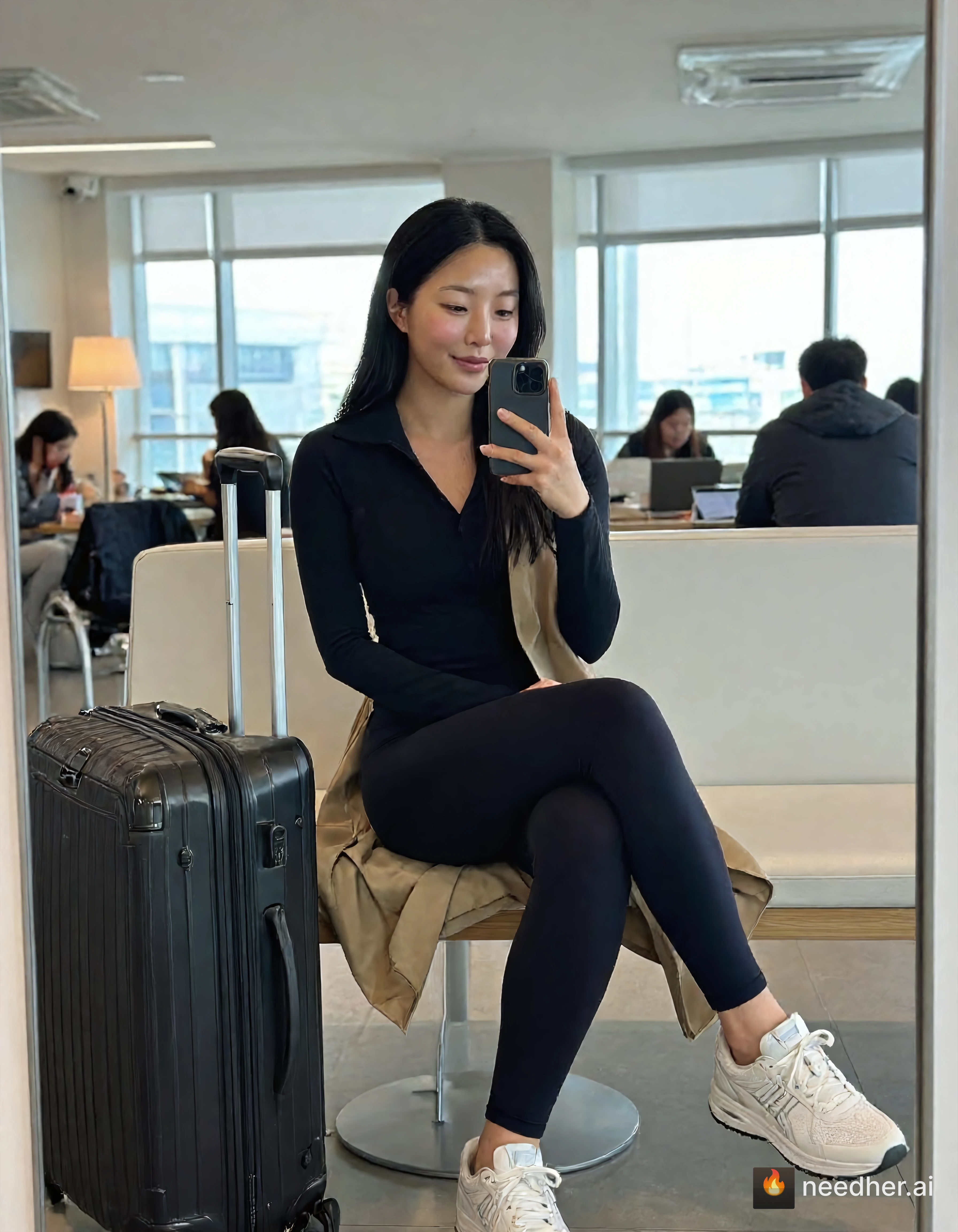 Hana Kim life wellness workflow 2026-06-16-w2 topsct 1 airport lounge pose image on NeedHer